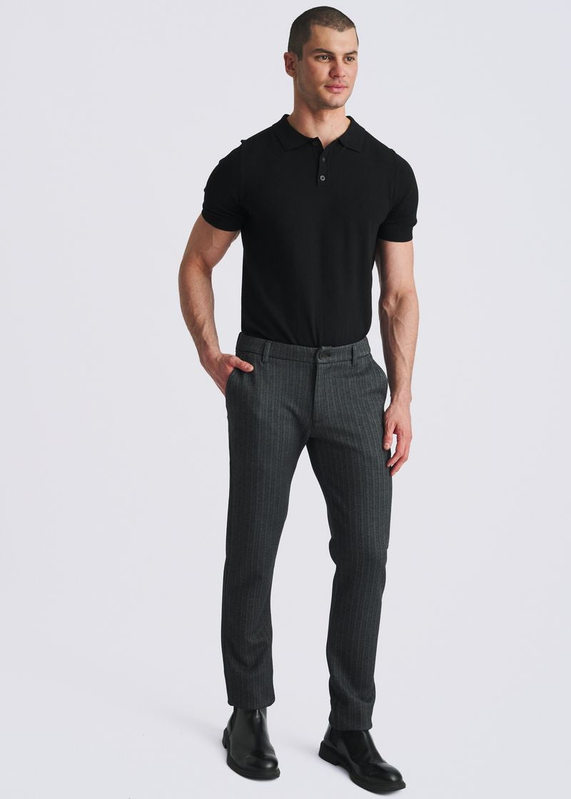 CHARCOAL WOOL-LOOK HERRINGBONE STRETCH KNIT TAILORED PANTS PM-3303-66