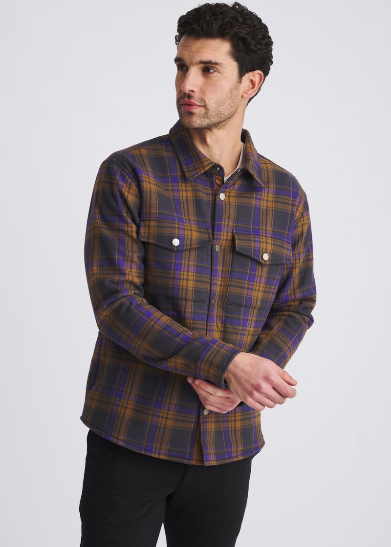 OCHRE/PURPLE PLAID FLEECE LINED SHIRT JACKET PM-3064-01