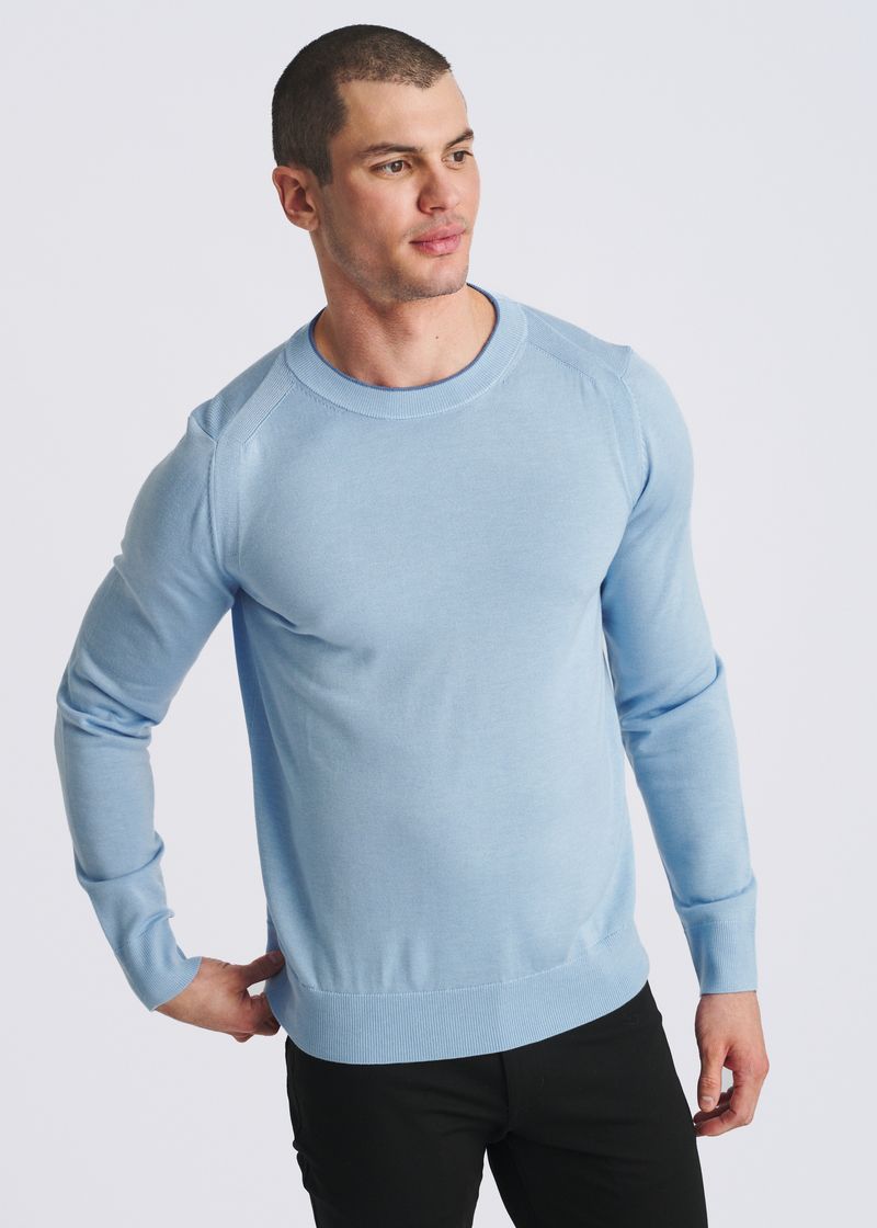 BLUE FINCH CONTRAST CREW NECK WOOL BLEND KNIT SWEATER PM-16422