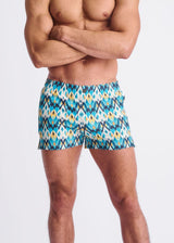 TEAL/GOLD DIAMONDS PRINTED SEERSUCKER SWIM SHORTS W/MESH LINING PM-6018-48