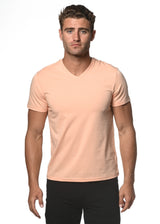 APRICOT COTTON/SORONA SHORT SLEEVE V-NECK TEE PM-1405