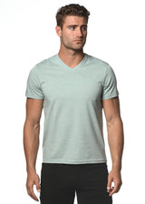 HEATHER GREEN COTTON/SORONA SHORT SLEEVE V-NECK TEE PM-1405