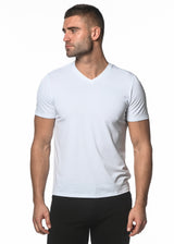 WHITE COTTON/SORONA SHORT SLEEVE V-NECK TEE PM-1405