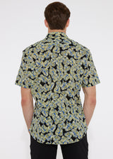 CITRUS/BLACK LEAVES COTTON SEERSUCKER WOVEN SHORT SLEEVE SHIRT PM-14107