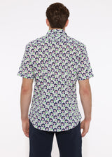 GREEN/NAVY LEAVES COTTON SEERSUCKER WOVEN SHORT SLEEVE SHIRT PM-14109