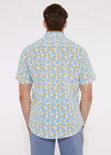 BLUE/APRICOT FLORAL COTTON SEERSUCKER WOVEN SHORT SLEEVE SHIRT PM-14110