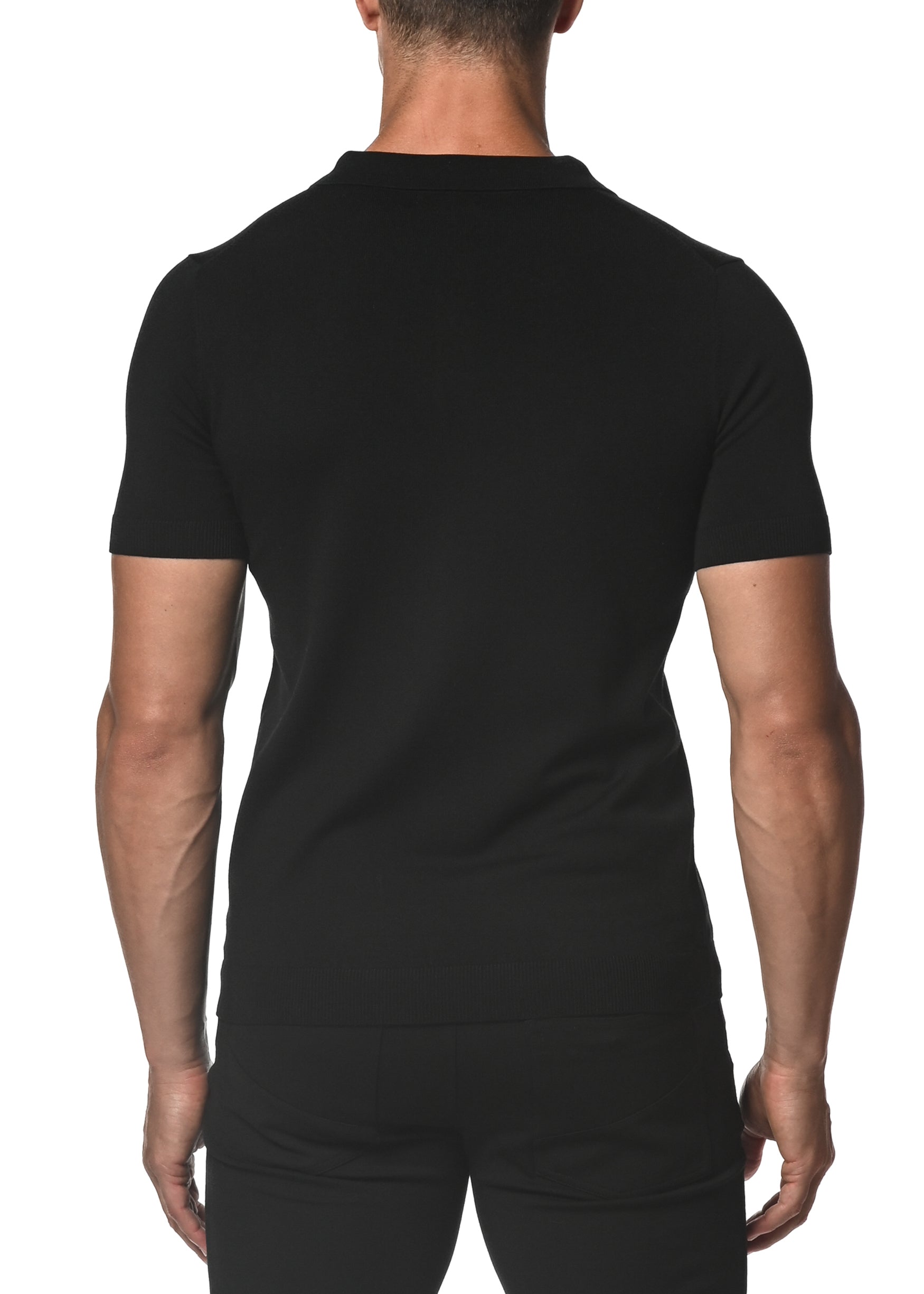 BLACK SILK/TENCEL 3-BUTTON KNIT POLO PM-16105