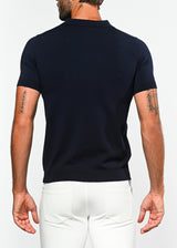 NAVY SILK/TENCEL 3-BUTTON KNIT POLO