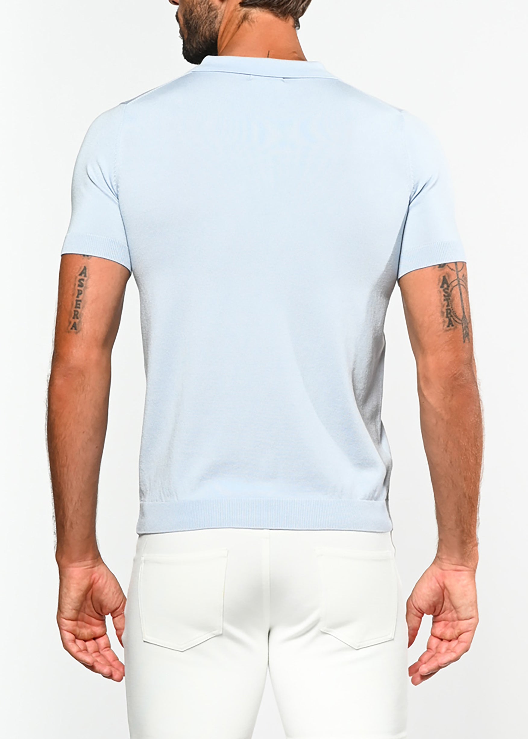 SILVER SKY SILK/TENCEL 3-BUTTON KNIT POLO PM-16105