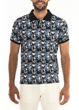 GREY/BLACK GEO CAMO STRETCH COTTON JERSEY KNIT POLO PM-16111