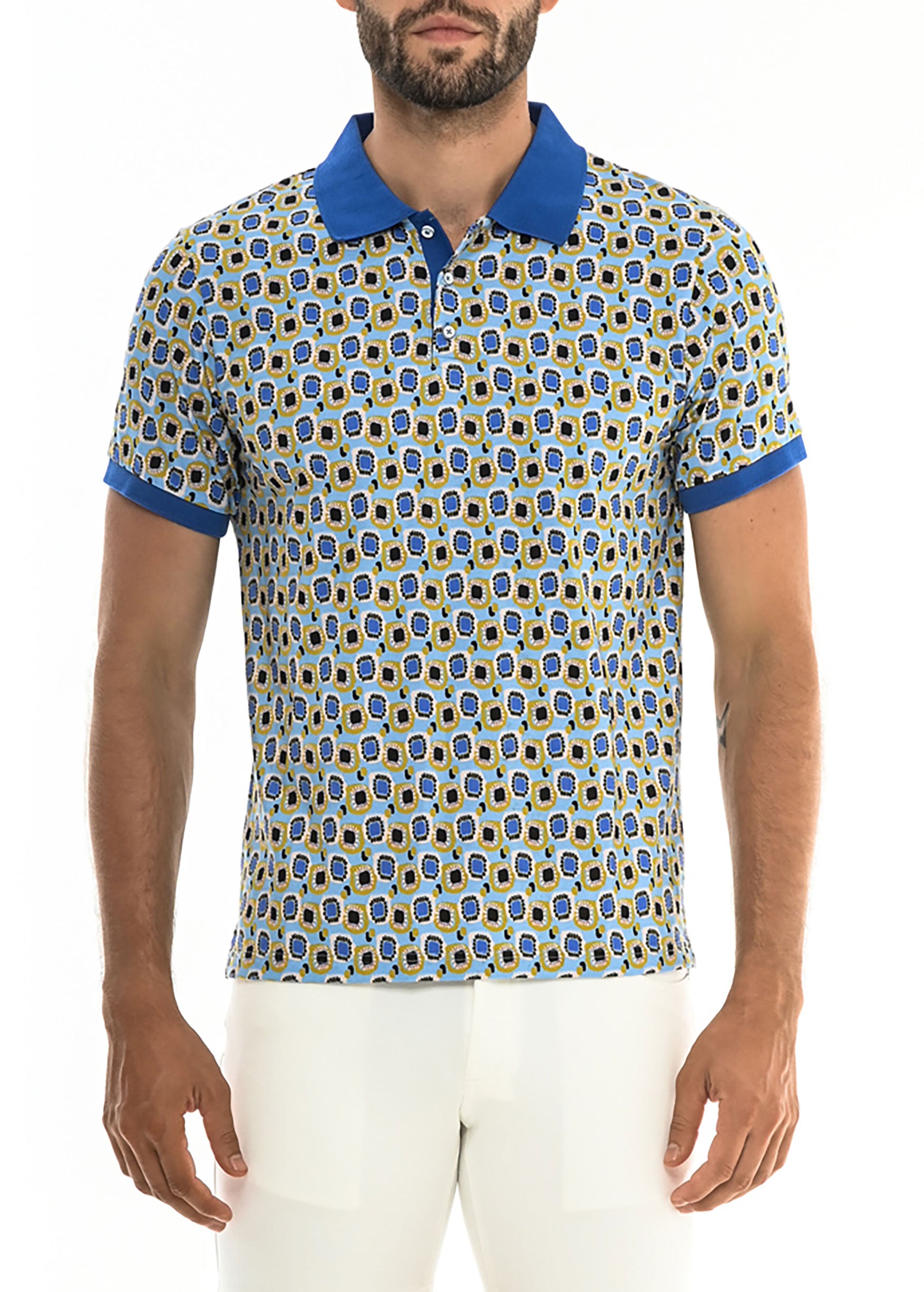 ARMY/SLATE CROQUET STRETCH COTTON JERSEY KNIT POLO PM-16112