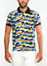 BLACK/BLUE WAVE CAMO STRETCH COTTON JERSEY KNIT POLO PM-16115
