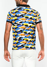BLACK/BLUE WAVE CAMO STRETCH COTTON JERSEY KNIT POLO PM-16115