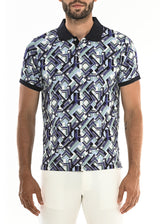 NAVY/SEAFOAM CYBER STRETCH COTTON JERSEY KNIT POLO PM-16116