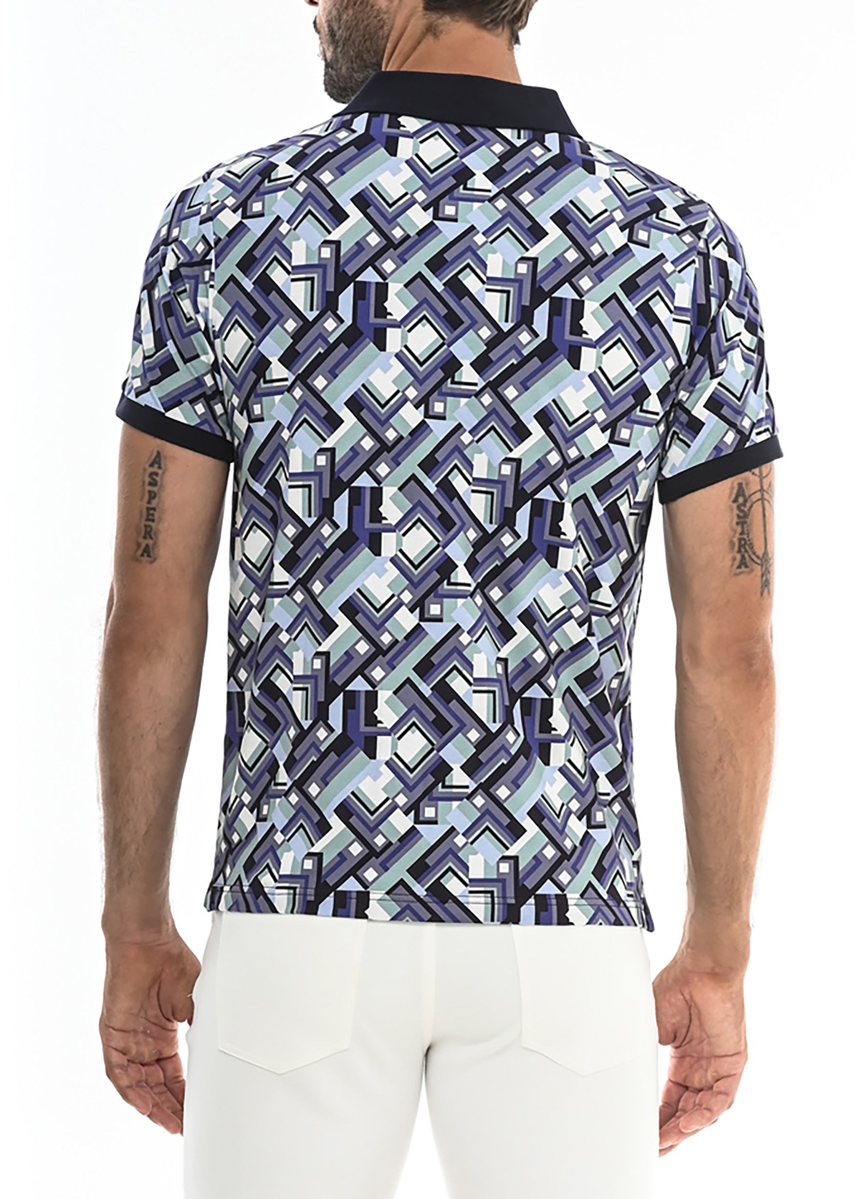 NAVY/SEAFOAM CYBER STRETCH COTTON JERSEY KNIT POLO PM-16116