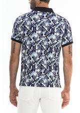 NAVY/SEAFOAM CYBER STRETCH COTTON JERSEY KNIT POLO PM-16116