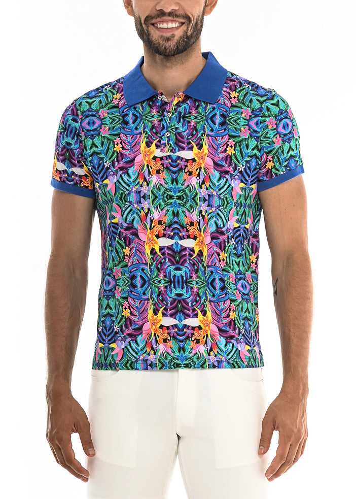 PURPLE/BLUE TROPICS STRETCH COTTON JERSEY KNIT POLO