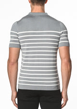 GREY/OFF WHITE 3-BUTTON STRIPE SILK/TENCEL KNIT POLO PM-16200