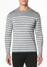 GREY/OFF WHITE LONG SLEEVE STRIPE SILK/TENCEL KNIT SWEATER PM-16201