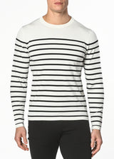 OFF WHITE/NAVY LONG SLEEVE STRIPE SILK/TENCEL KNIT SWEATER PM-16201