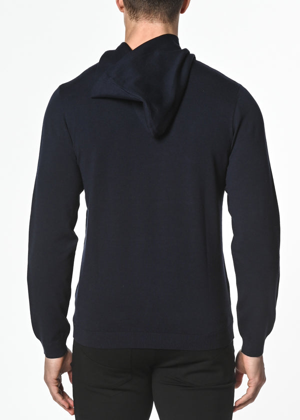 NAVY SOLID SILK/TENCEL KNITTED HOODIE PM-16202