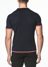 NAVY SILK/TENCEL TEXTURED KNITTED POLO W/ TIPPING PM-16203