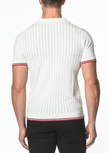 OFF WHITE SILK/TENCEL TEXTURED KNITTED POLO W/ TIPPING PM-16203