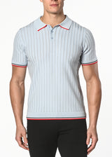 SILVER SKY SILK/TENCEL TEXTURED KNITTED POLO W/ TIPPING PM-16203