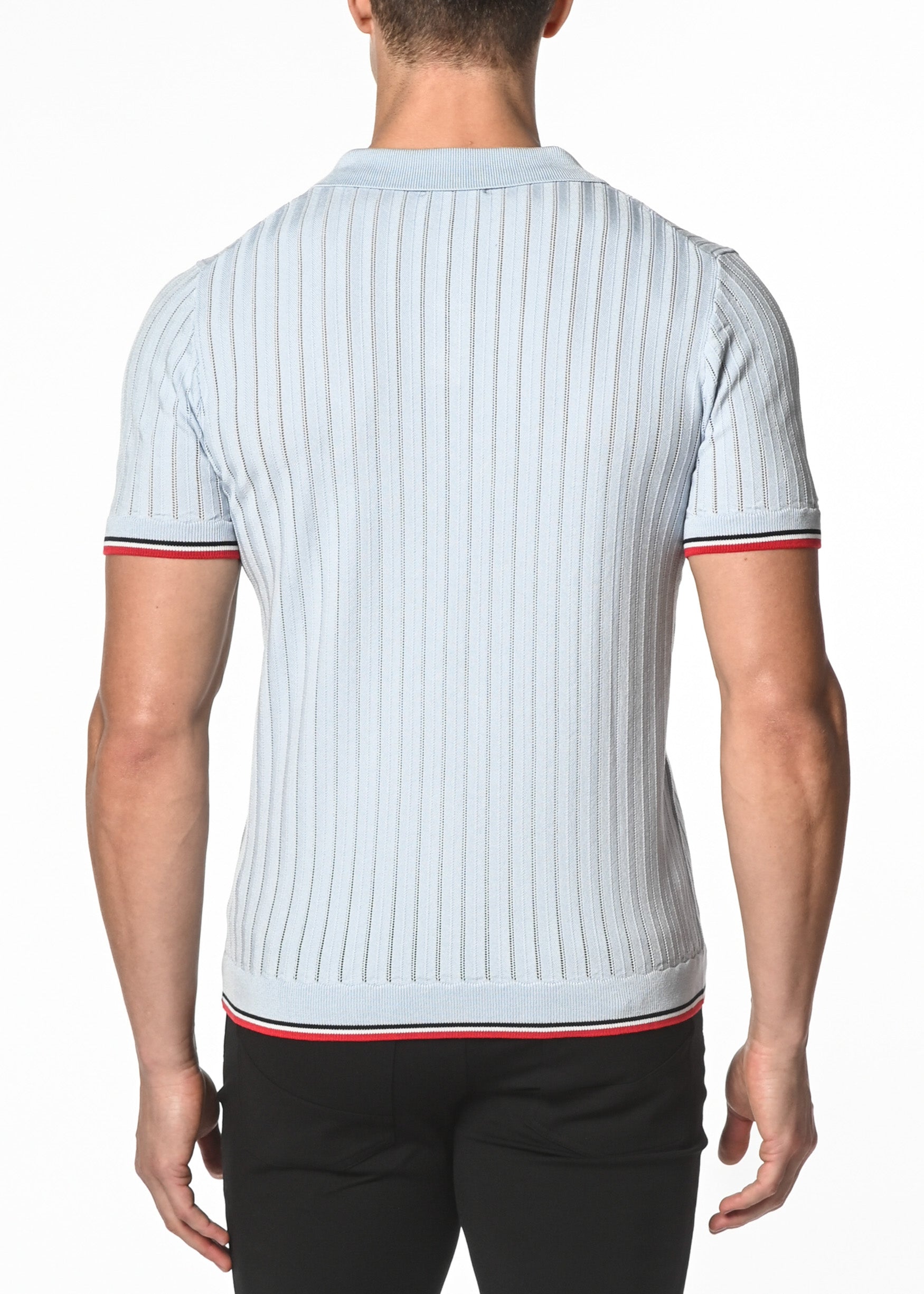 SILVER SKY SILK/TENCEL TEXTURED KNITTED POLO W/ TIPPING PM-16203