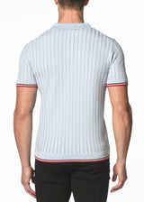 SILVER SKY SILK/TENCEL TEXTURED KNITTED POLO W/ TIPPING PM-16203