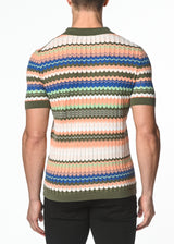 OLIVE/SALMON WAVE COTTON TEXTURED KNITTED POLO PM-16204