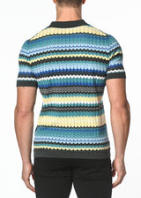 ROYAL/YELLOW WAVE COTTON TEXTURED KNITTED POLO PM-16204
