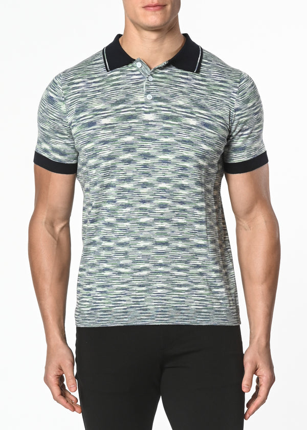 GREEN/NAVY SPACE DYE COTTON KNITTED POLO PM-16205 Final Sale