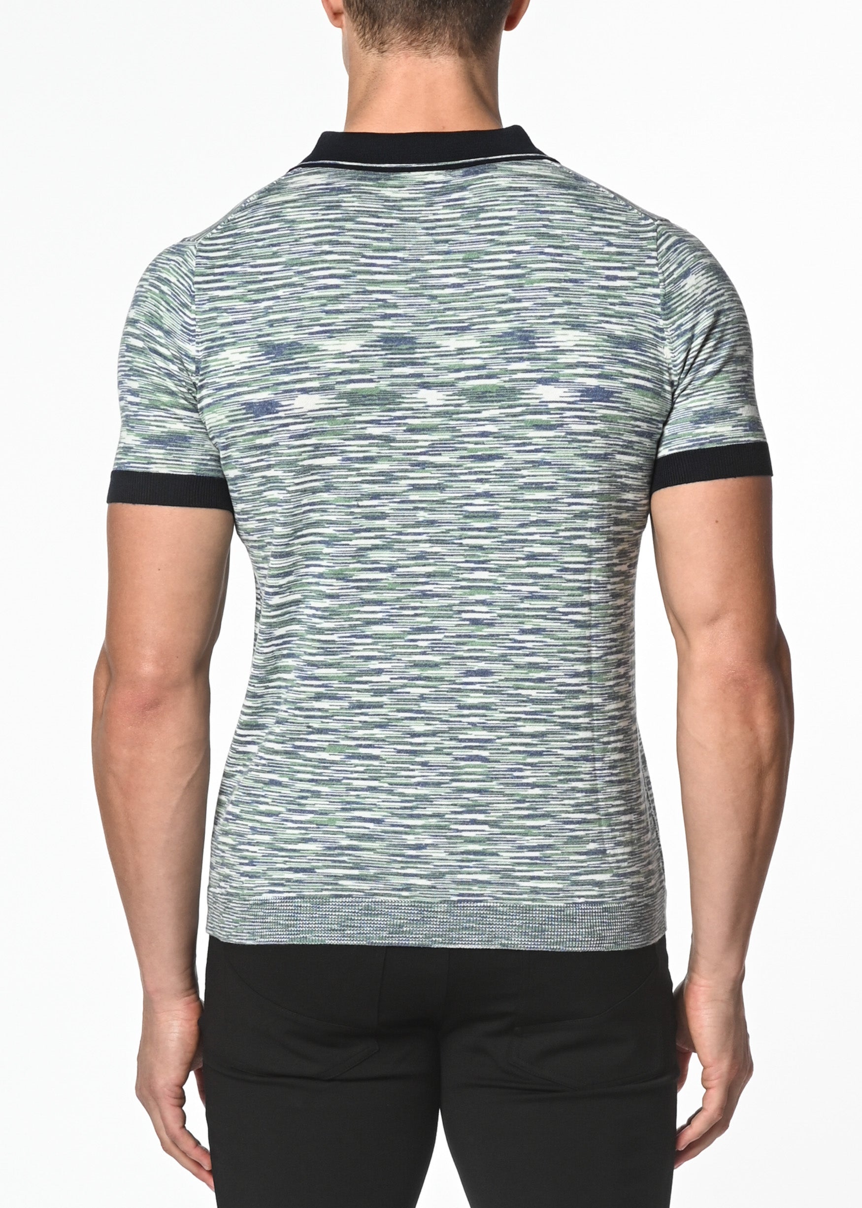 GREEN/NAVY SPACE DYE COTTON KNITTED POLO PM-16205