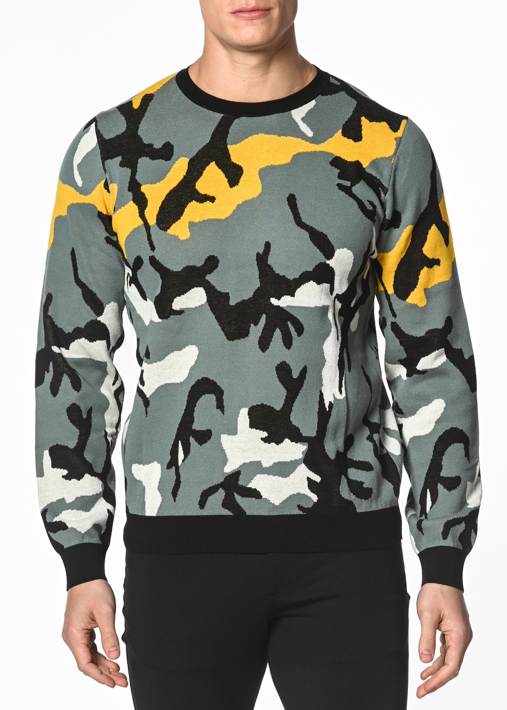 新品　BRIEFING　正規品　CAMO JQ CREW  NECK  KNIT Grey/Yellow Camo Cotton Jacquard Knit Sweater