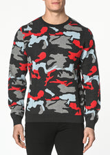 RED/CHARCOAL CAMO COTTON JACQUARD KNIT SWEATER PM-16207