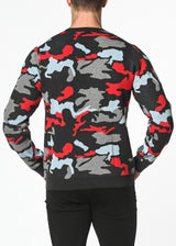 RED/CHARCOAL CAMO COTTON JACQUARD KNIT SWEATER PM-16207