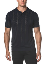 NAVY SILK/TENCEL DIAMOND ARGYLE KNIT 3-BUTTON POLO PM-16212