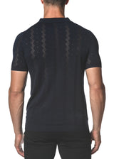 NAVY SILK/TENCEL DIAMOND ARGYLE KNIT 3-BUTTON POLO PM-16212