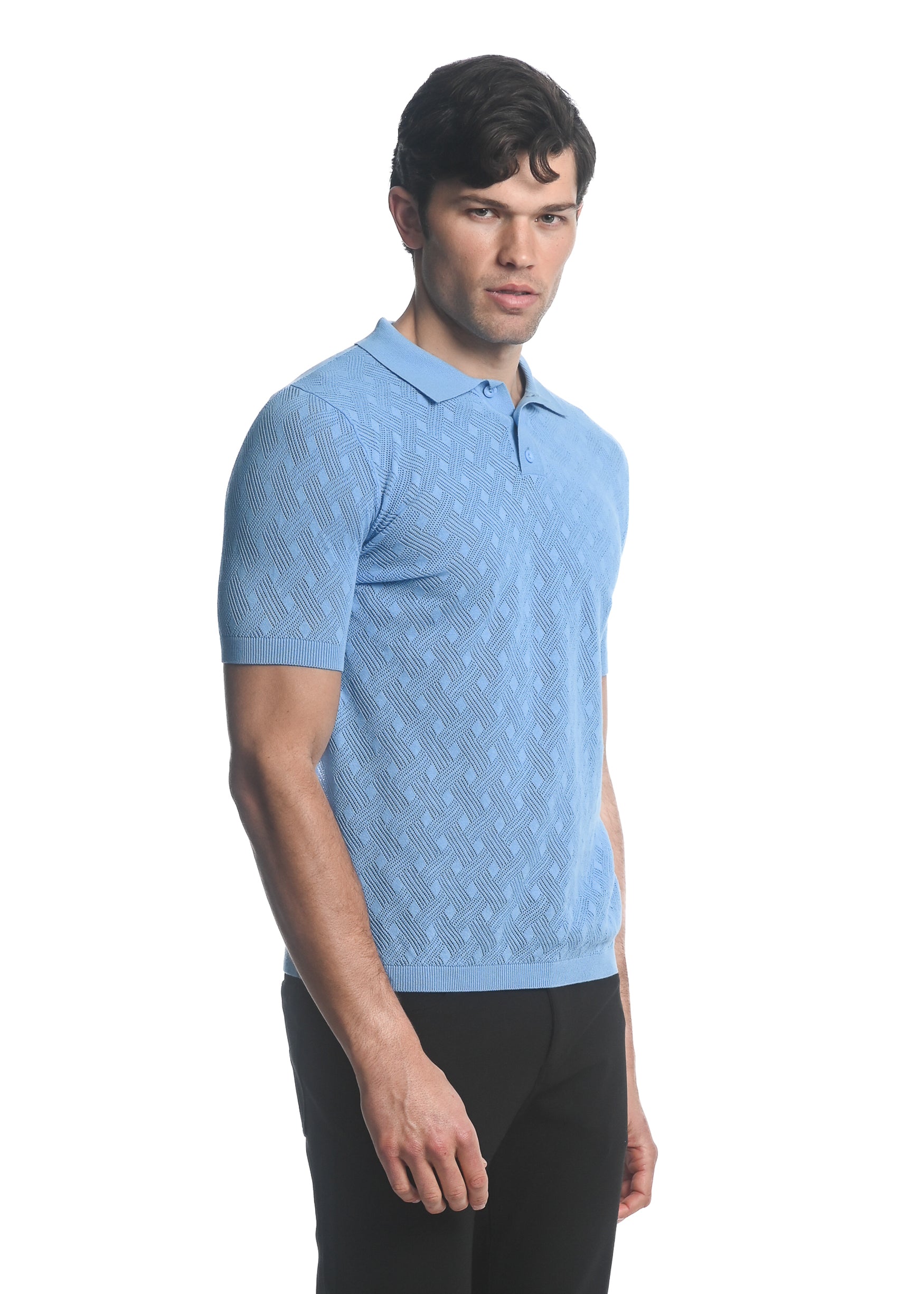 CLOUDY COTTON 3-BUTTON TEXTURED CROSS WEAVE KNIT POLO PM-16225