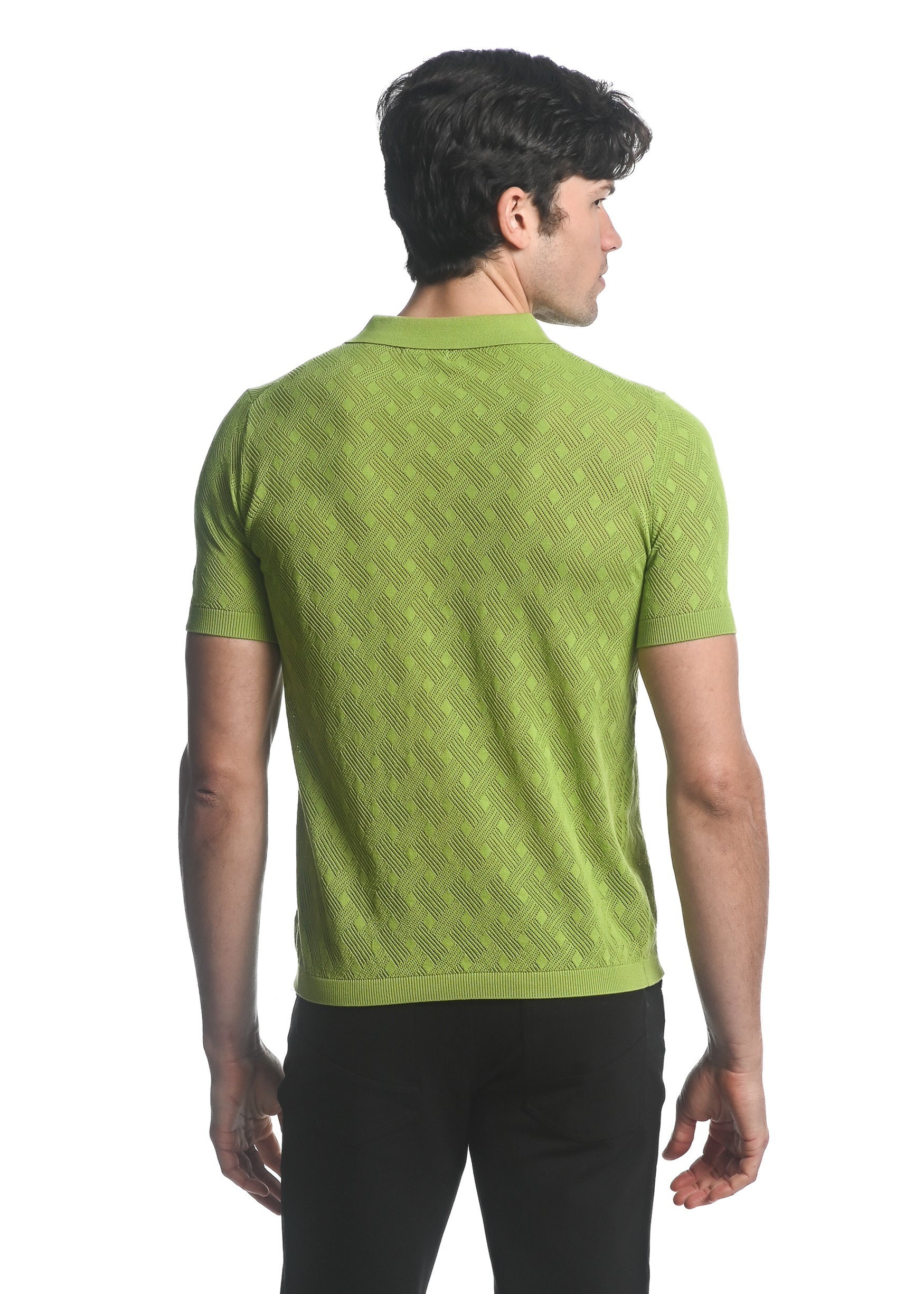 LIME COTTON 3-BUTTON TEXTURED CROSS WEAVE KNIT POLO PM-16225