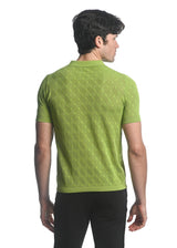 LIME COTTON 3-BUTTON TEXTURED CROSS WEAVE KNIT POLO PM-16225