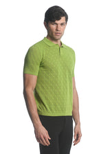 LIME COTTON 3-BUTTON TEXTURED CROSS WEAVE KNIT POLO PM-16225