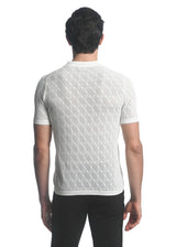 OFF WHITE COTTON 3-BUTTON TEXTURED CROSS WEAVE KNIT POLO PM-16225