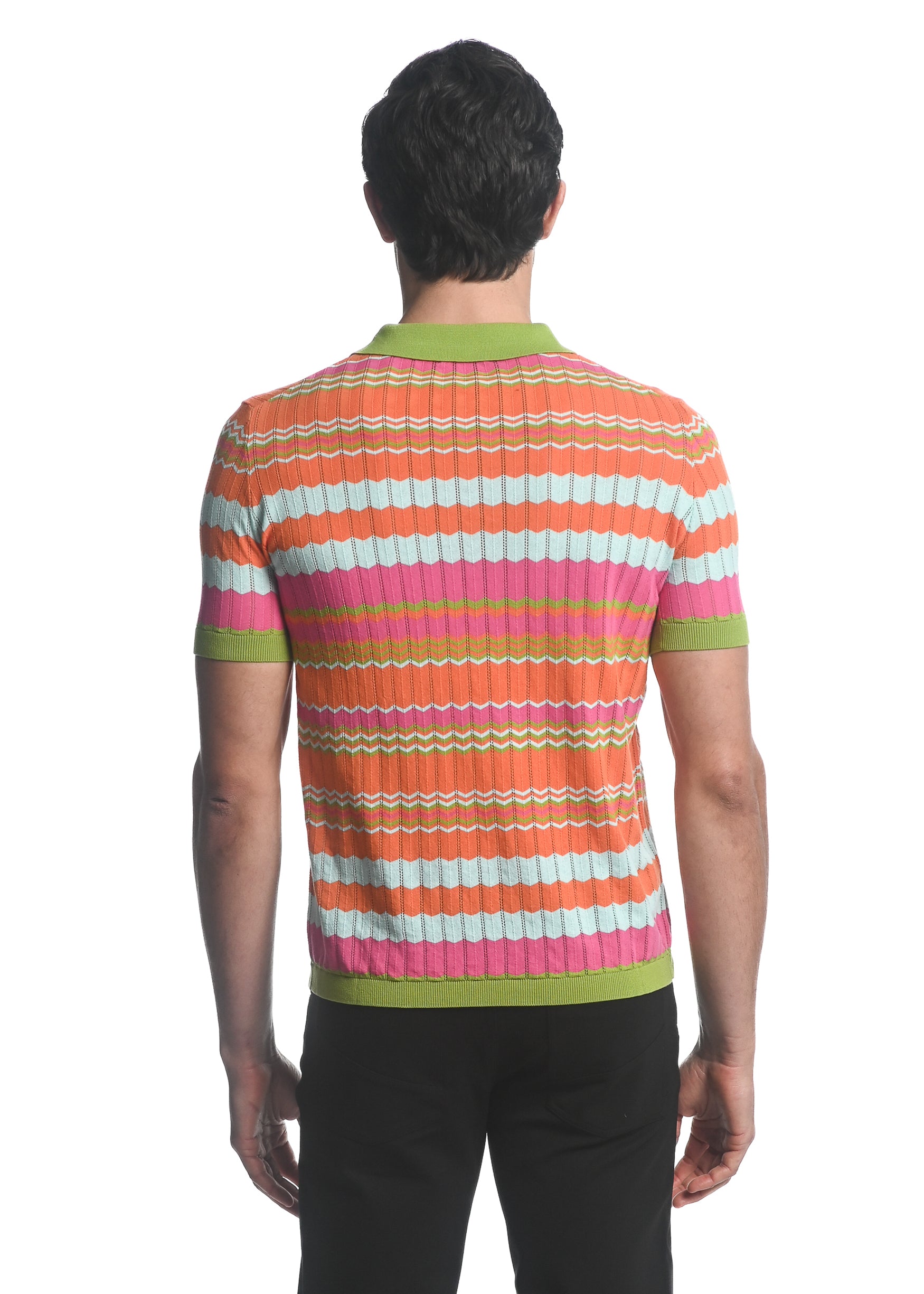 CITRUS/ ORANGE/ FUCHSIA CHEVRON COTTON 3-BUTTON TEXTURED CHEVRON STRIPE KNIT POLO PM-16226