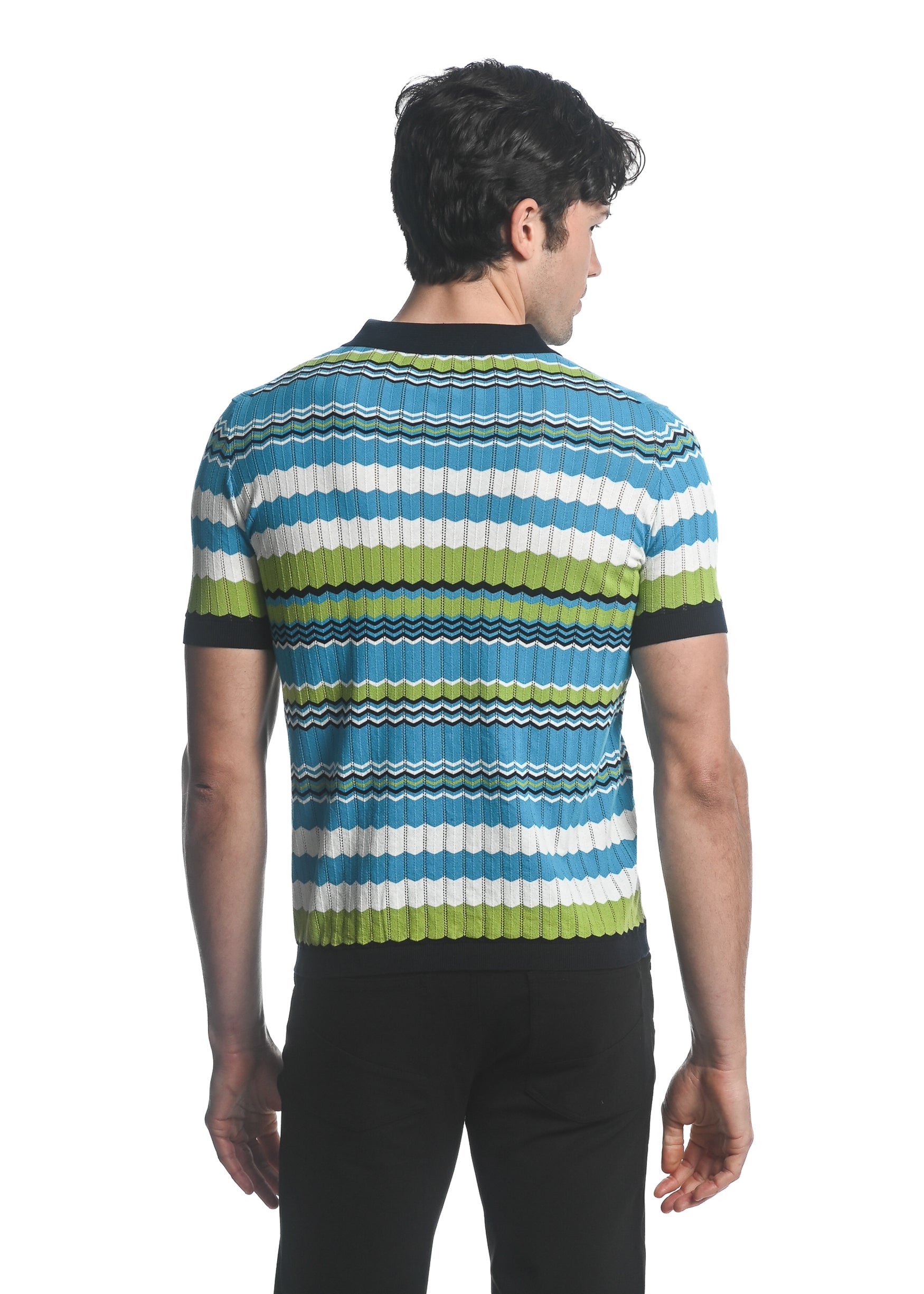 NAVY/ CITRUS/ OCEAN CHEVRON COTTON 3-BUTTON TEXTURED CHEVRON STRIPE KNIT POLO PM-16226