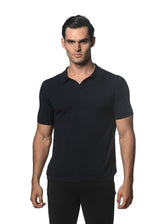 NAVY JOHNNY COLLAR KNITTED POLO PM-16230