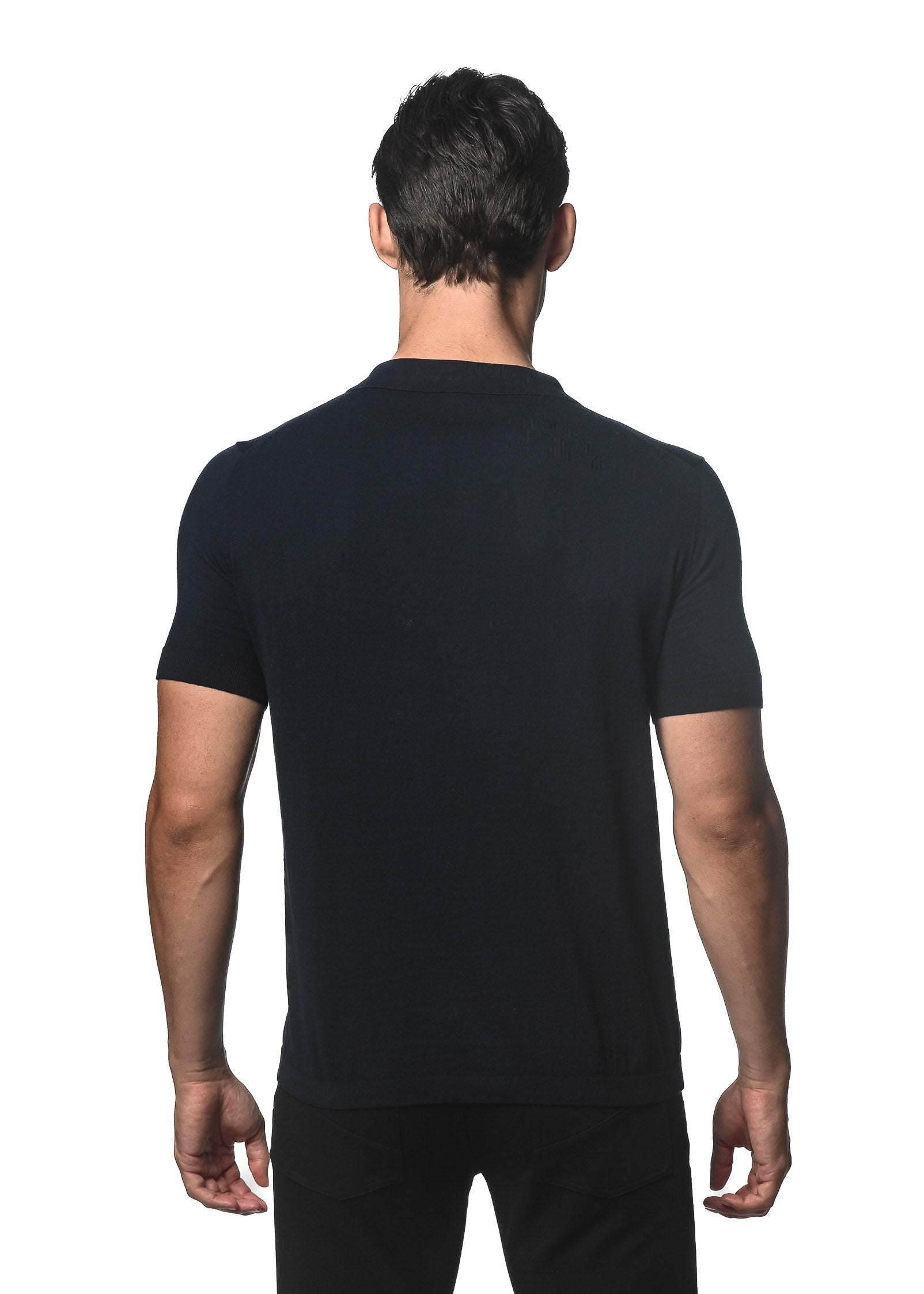 NAVY JOHNNY COLLAR KNITTED POLO PM-16230