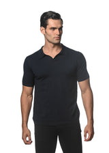 NAVY JOHNNY COLLAR KNITTED POLO PM-16230