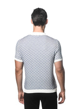 OFF WHITE/COBALT WAVE COTTON TEXTURED KNITTED POLO PM-16232